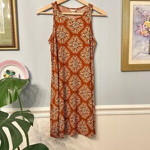 Natural Life Sleeveless Mini Dress Small Tera Cotta Boho Hippie Moroccan Print